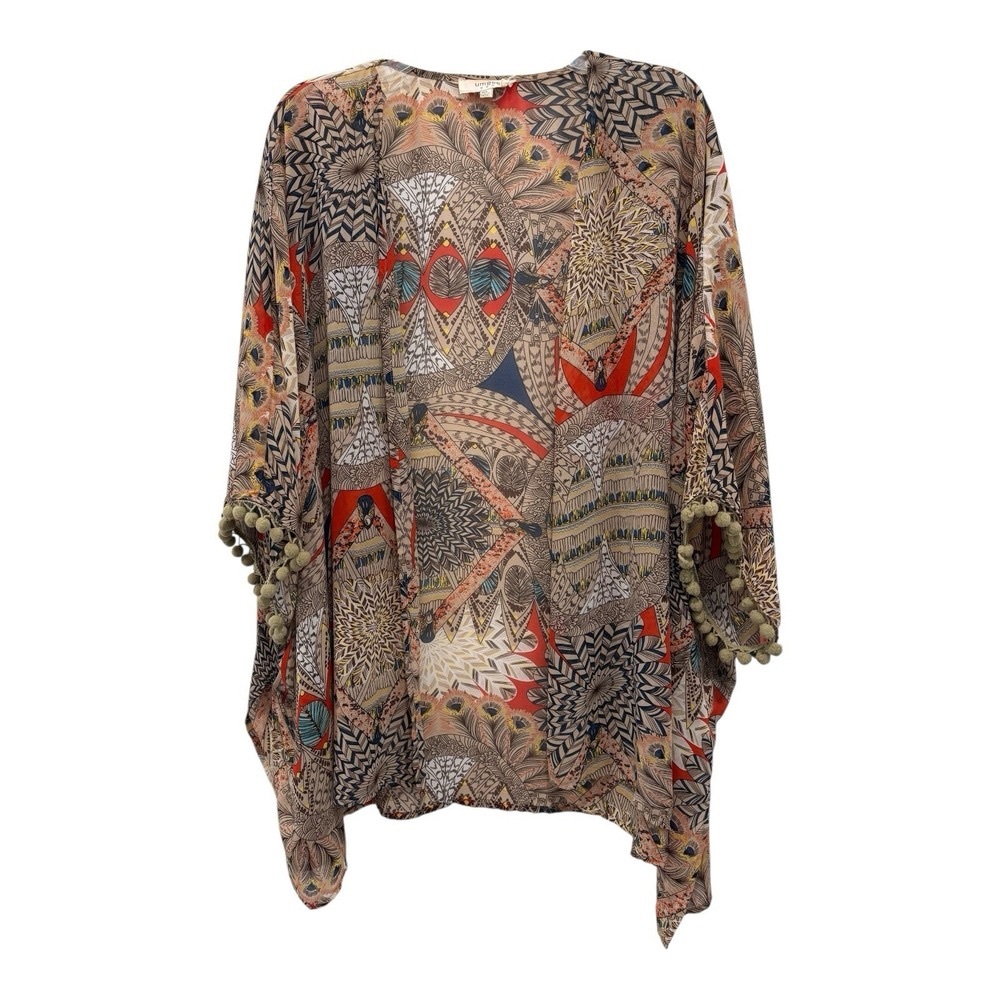 Boho Pom-Pom Trim Tunic Top in Multicolor